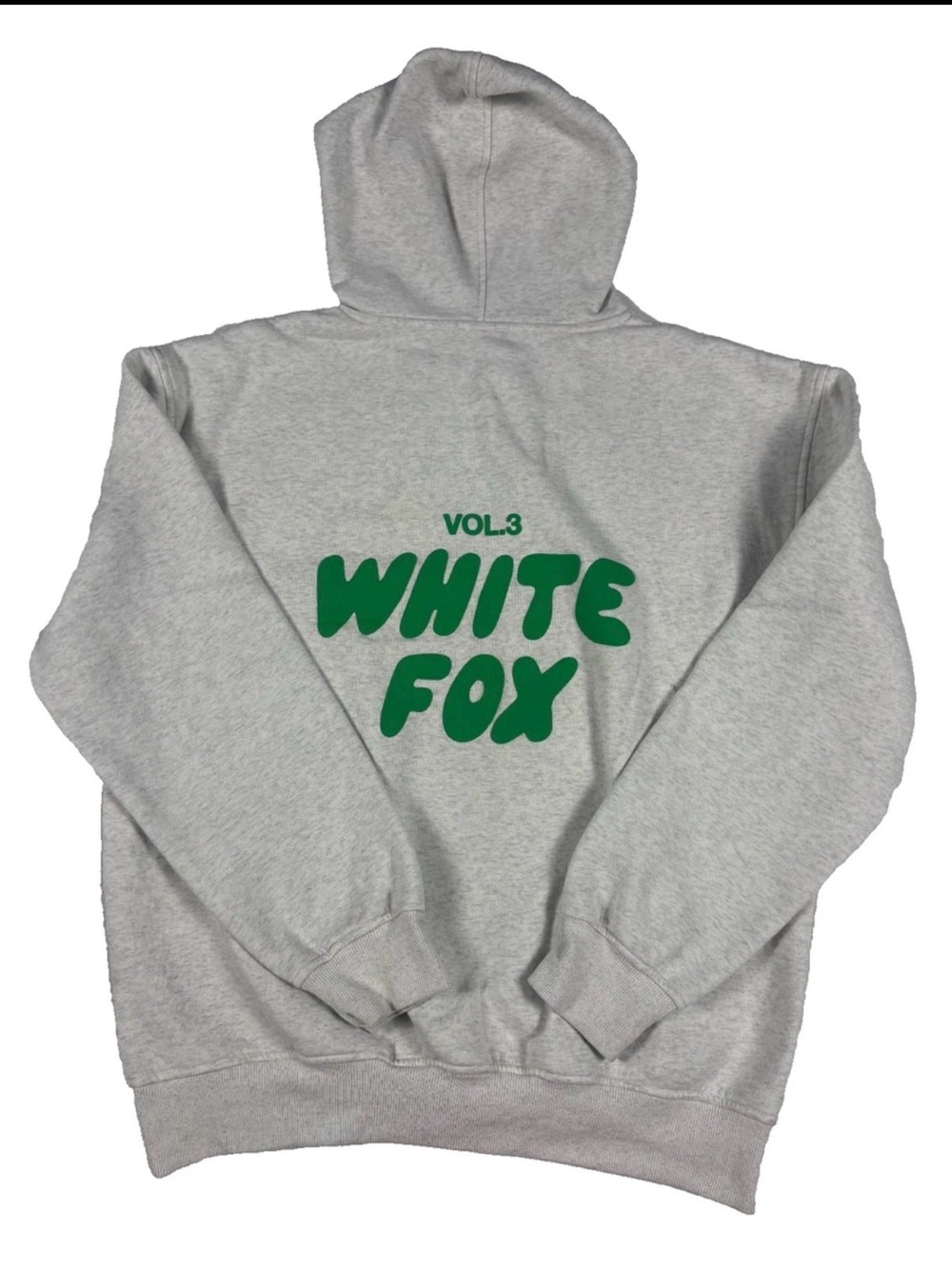 White Fox Boutique Gray Hoodie with Green "WHITE FOX" Graphic